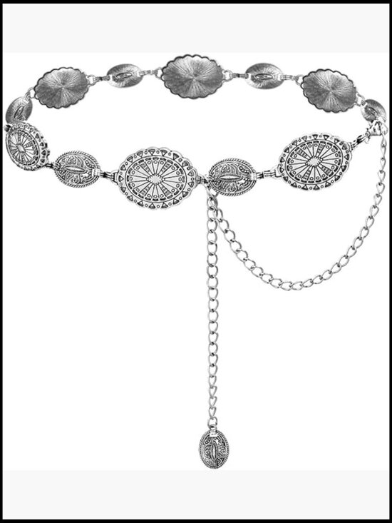 Western Metal Concho Chain Belt for Women, Zinc Alloy, Pull-Through Closure main image 6